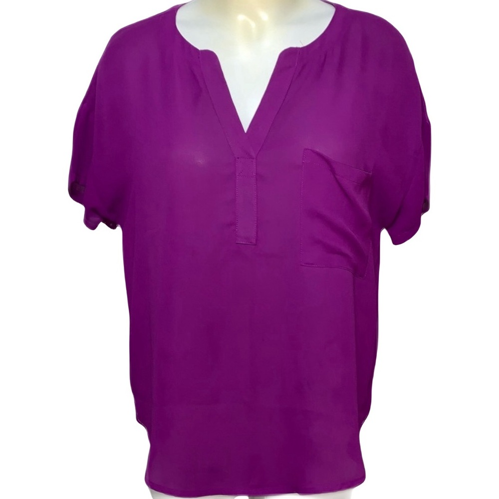 💛 Purple short sleeve pocket blouse